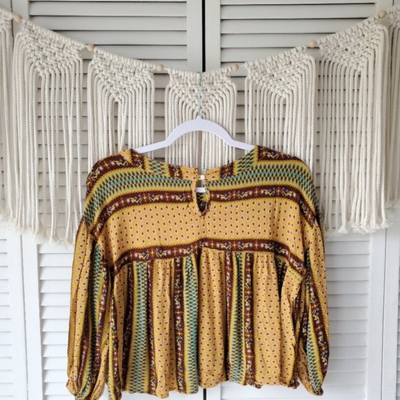 ALTAR'D STATE Patterned Yellow Boho Crop Blouse XS - Picture 5 of 7